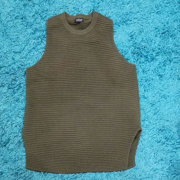 Topshop army green ribbed knit tank top size 10 - Picture 13 of 15